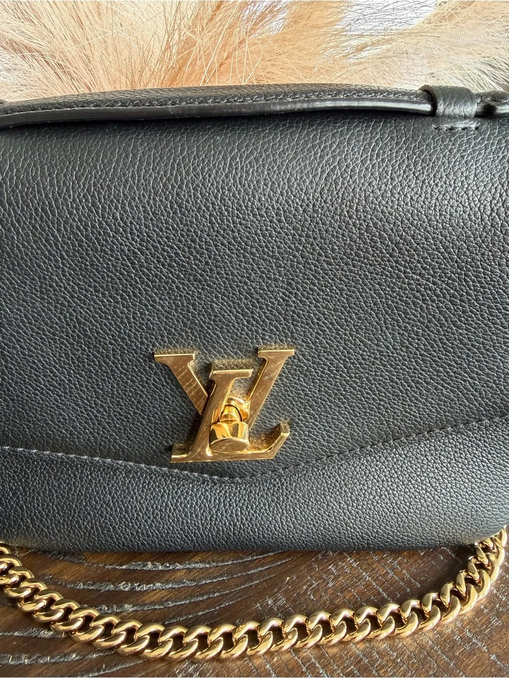 Louis Vuitton Black Crossbody with Gold LV Logo and Chain